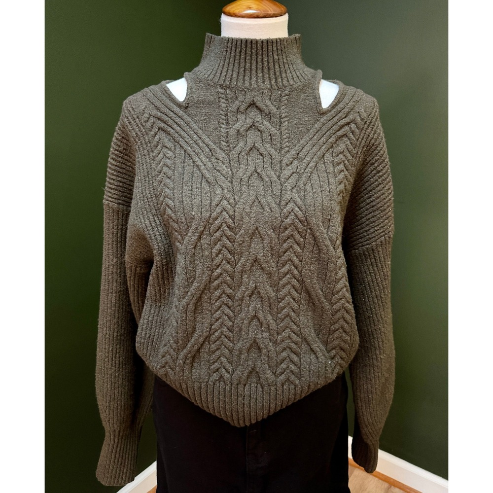 Express Olive Green Cable Knit Cutout Sweater‎ Women's Size L